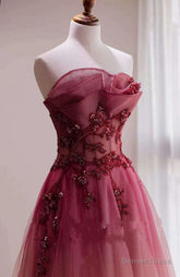 Red Gradient Prom Dress, Vintage Wedding Dress, Red Strapless Party Dress With Beaded Bridal Dress, Red Ombre Evening Dress, Aline Formal Dress